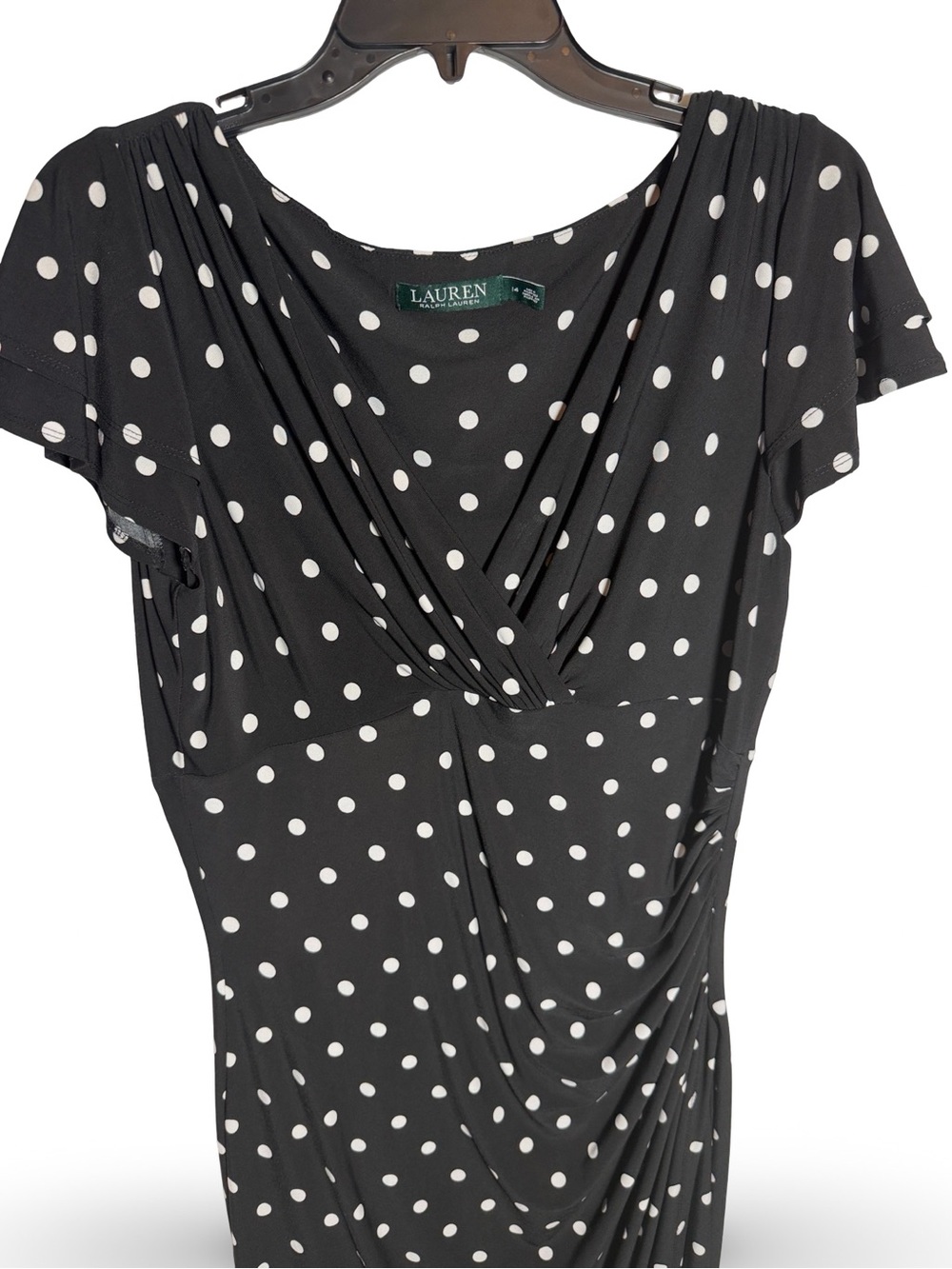 Lauren Ralph Lauren Black Polka Dot Wrap Dress Stretchy
